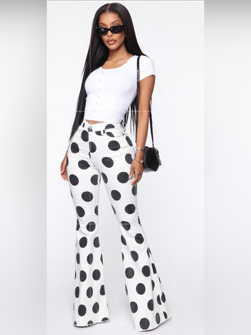 Women’s Fashion Nova “You Are Spot On”  Polka Dot Bellbottom Jeans size 11